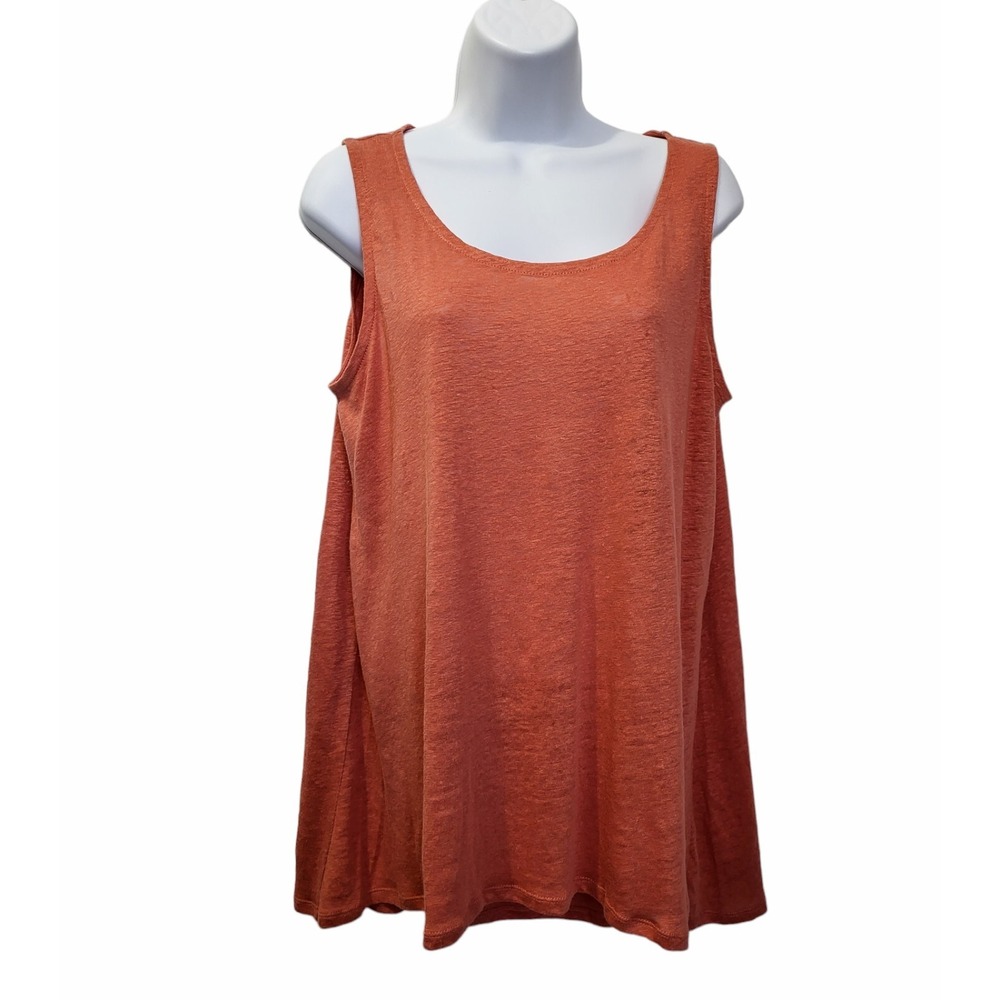 J Jill Tank Tunic Top Size Small Coral Orange Sleeveless 100% Linen
